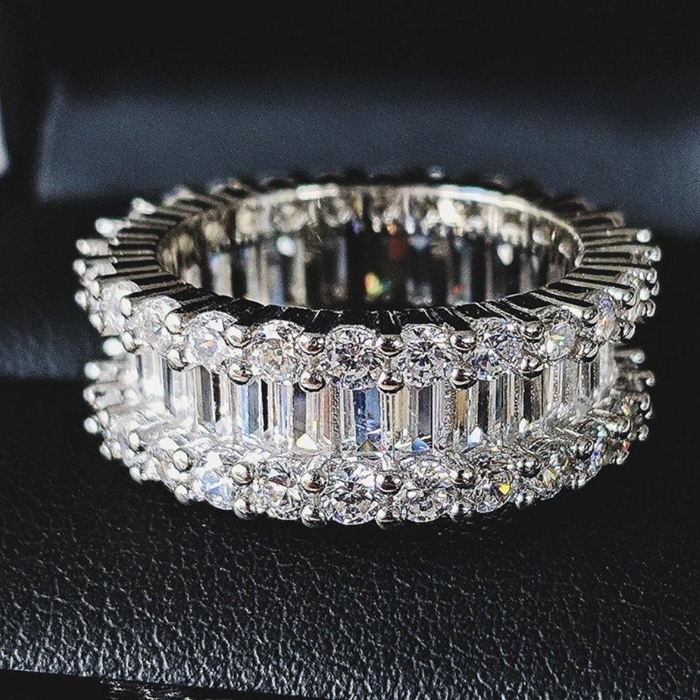 NEW Silver Baguette & Round Diamond Eternity Ring - Picture 7 of 7